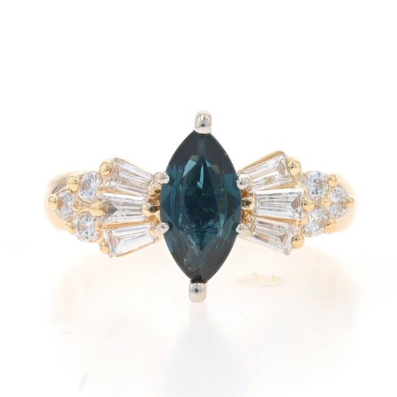 Yellow Gold Sapphire & Diamond Ring - 14k Marquise 1.74ctw Bow Engagement